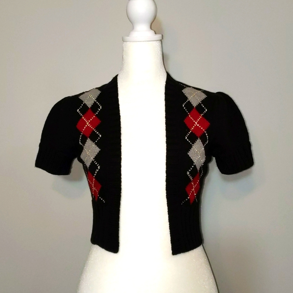 Argyle Cropped Open Cardigan